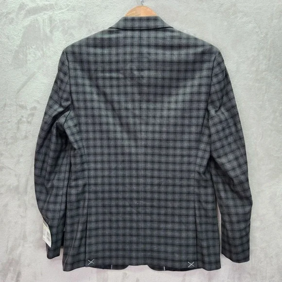Bar III Blazer Mens 36R 36 Regular Gray Plaid Slim Fit Stretch Sport Coat Jacket - Picture 3 of 10